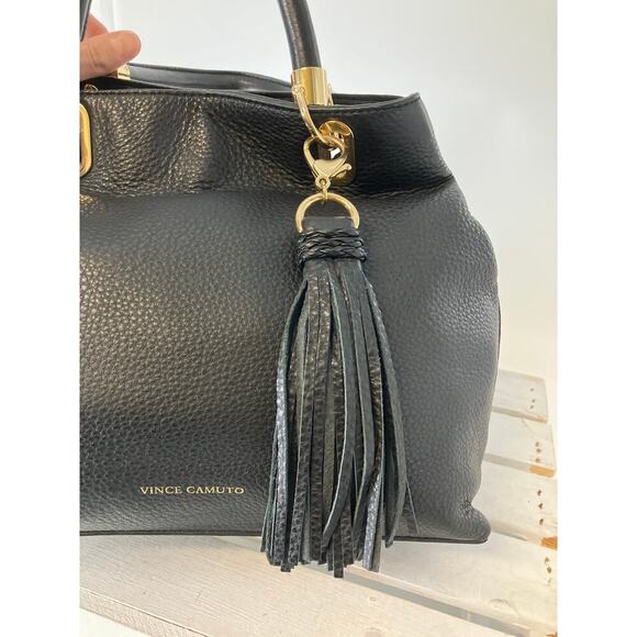 VINCE CAMUTO MEDIUM BLACK PEBBLED LEATHER TASSEL HANDBAG - Picture 10 of 14